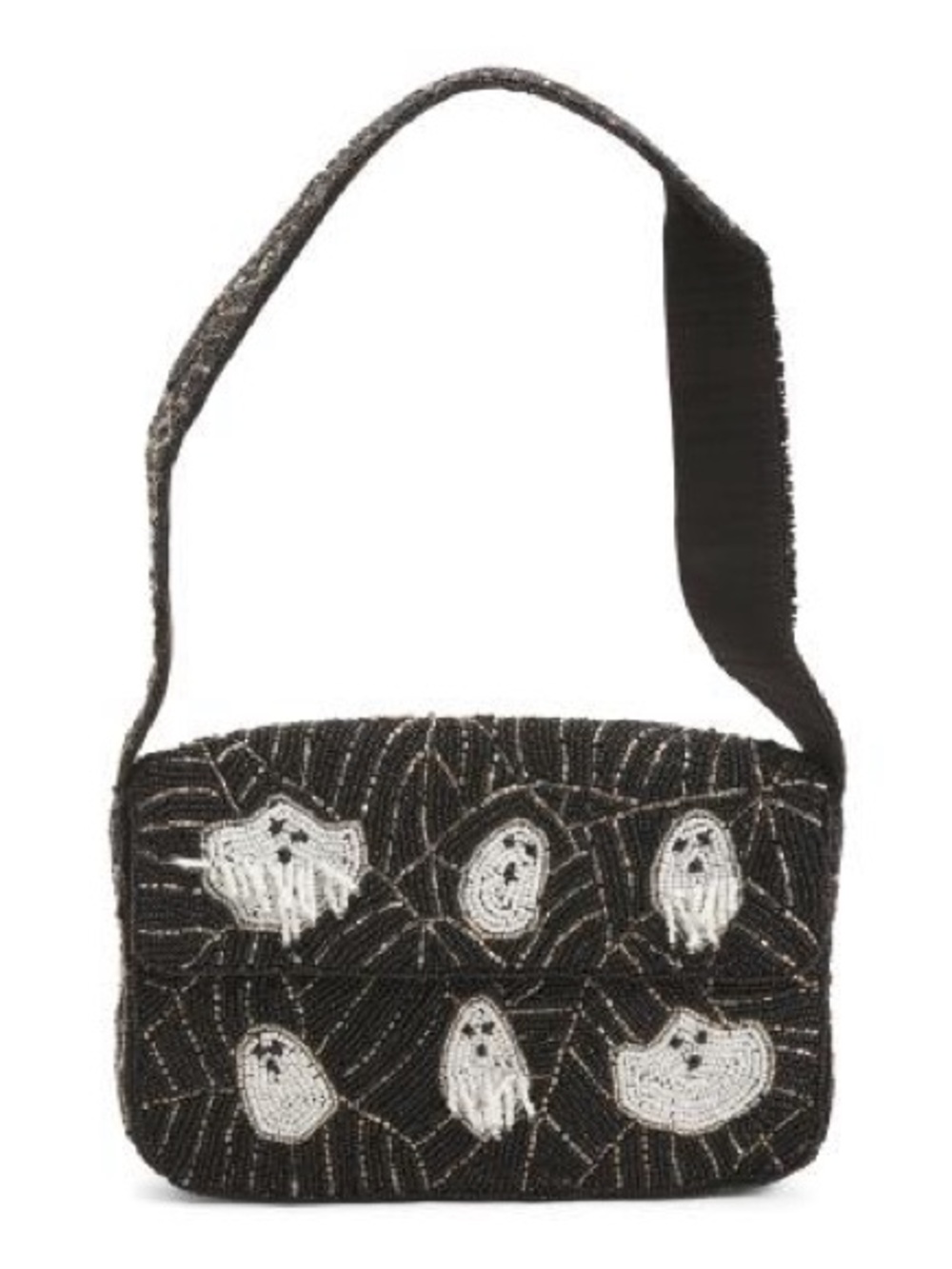 NWT Sol and Met Viral Tjmaxx Black Beaded Shoulder Bag with White Ghost Motif